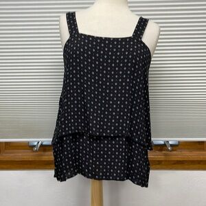 Bobeau NWT Black and Blue Patterned Tiered Tank Top Size Small
